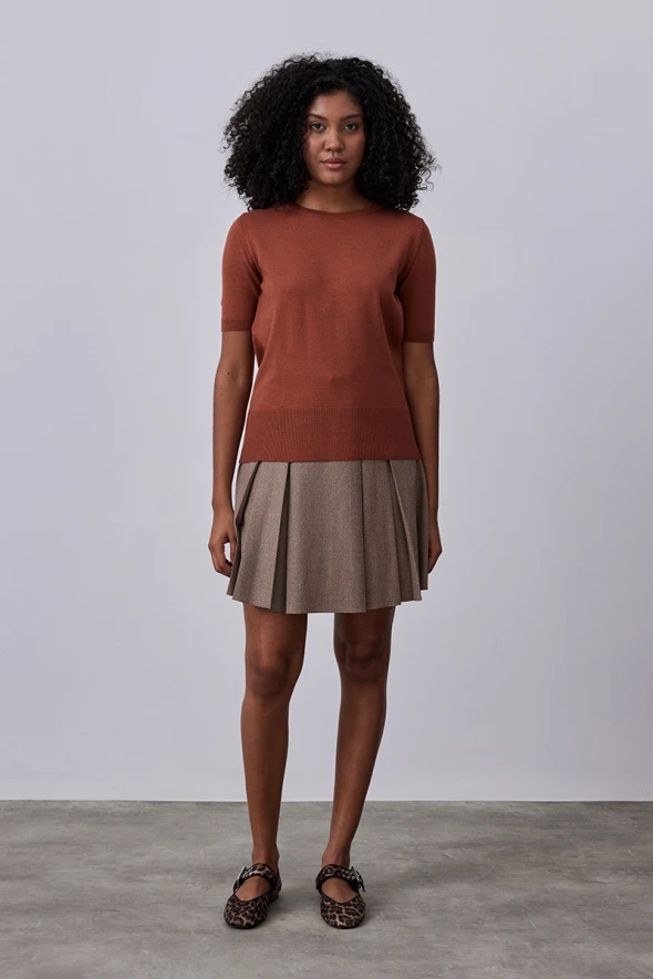 Short Sleeve Basic Knitwear - Tan - 2