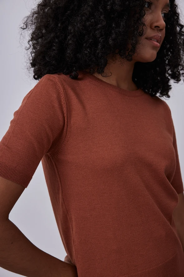 Short Sleeve Basic Knitwear - Tan - 3