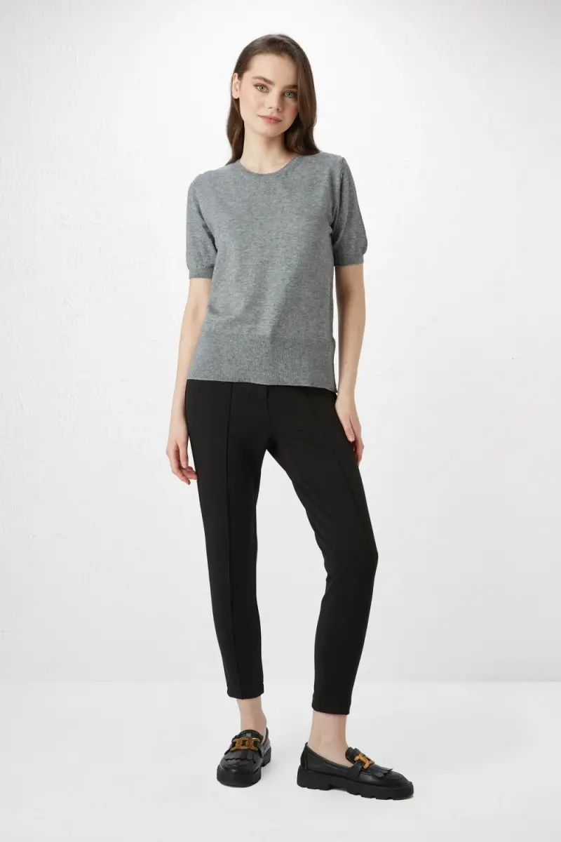Short Sleeve Basic Sweater - Gray - 2