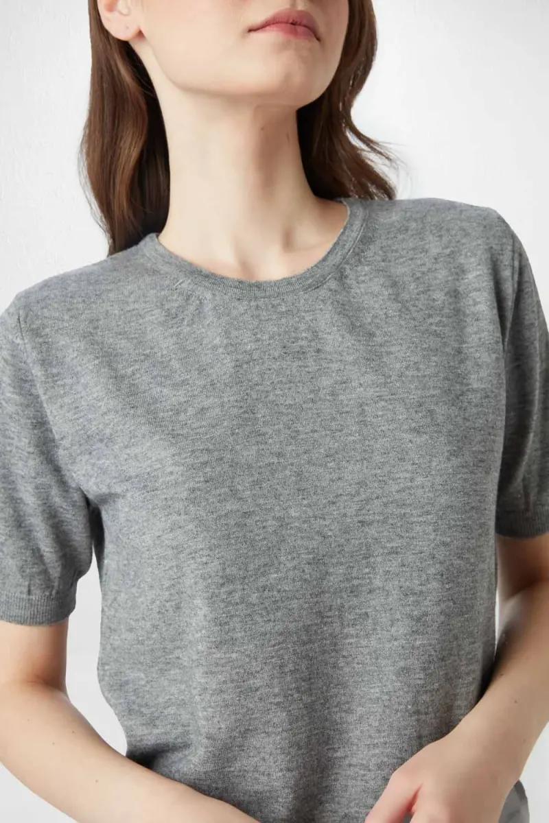 Short Sleeve Basic Sweater - Gray - 3