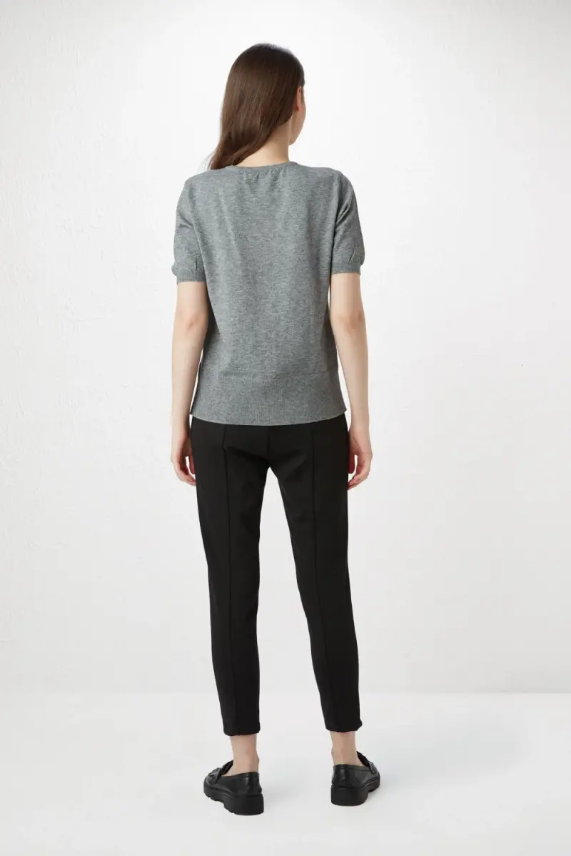 Short Sleeve Basic Sweater - Gray - 4