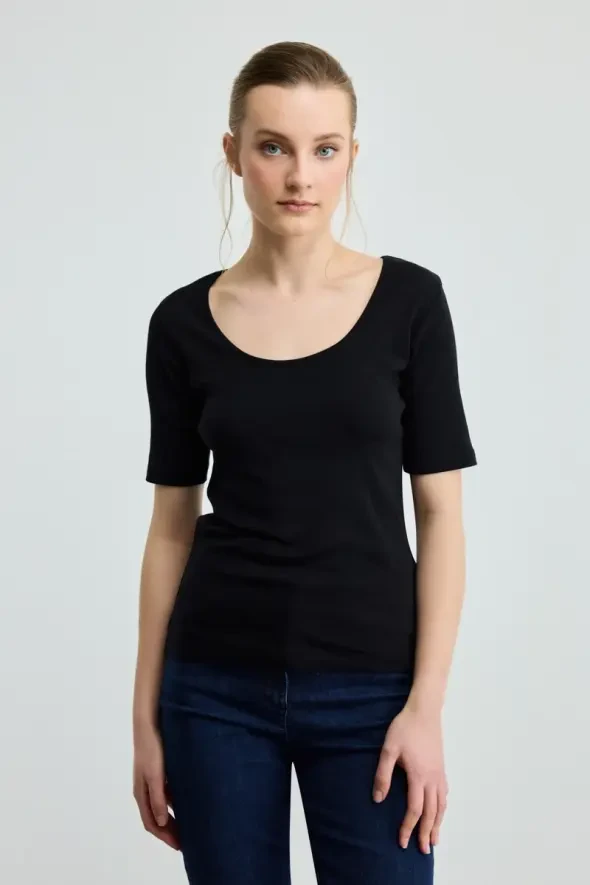 Short-Sleeve Cotton T-Shirt - Black - 1