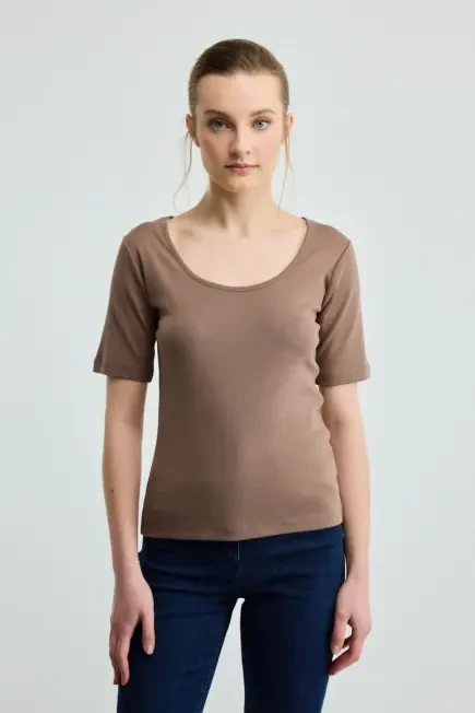 Short-Sleeve Cotton T-Shirt - Brown Brown