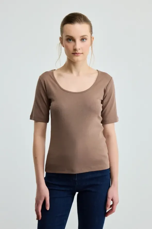 Short-Sleeve Cotton T-Shirt - Brown - 1