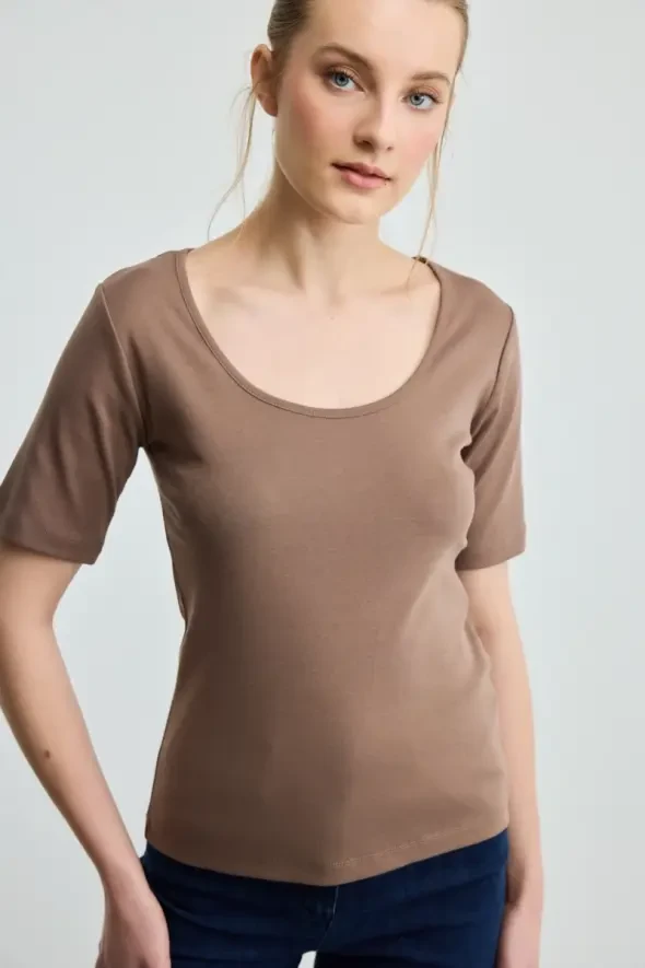 Short-Sleeve Cotton T-Shirt - Brown - 2