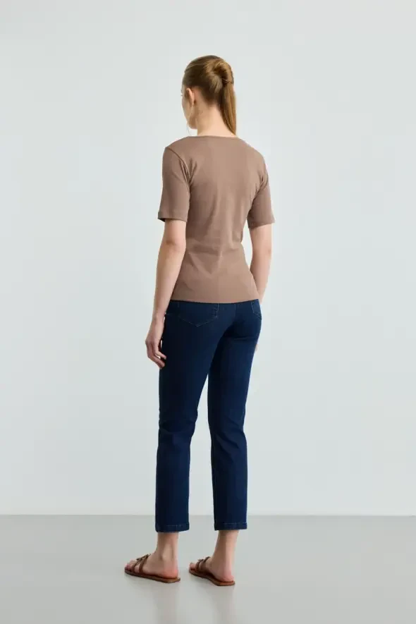 Short-Sleeve Cotton T-Shirt - Brown - 3
