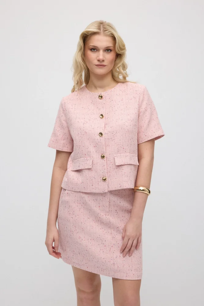 Short-Sleeve Cotton Tweed Jacket - Pink Pink