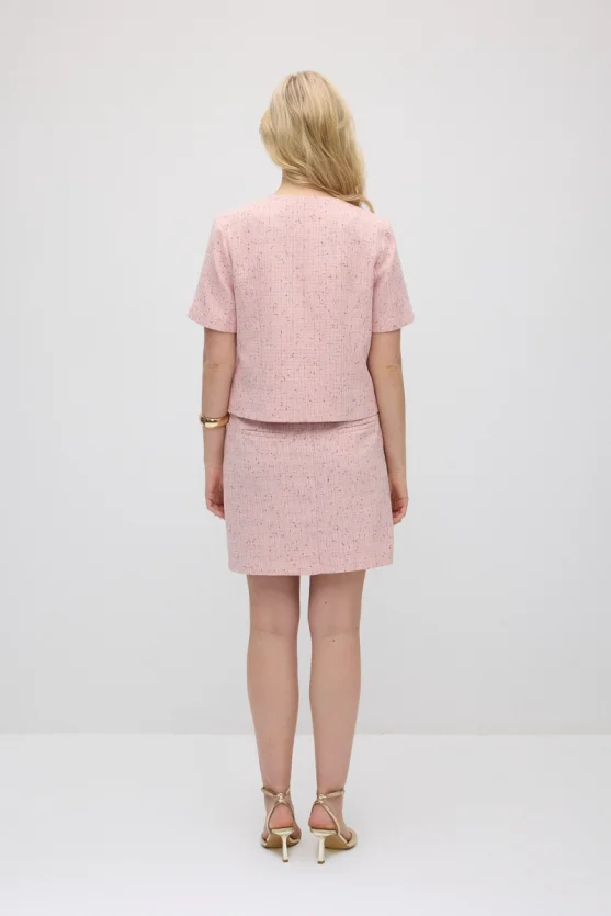 Short-Sleeve Cotton Tweed Jacket - Pink - 6