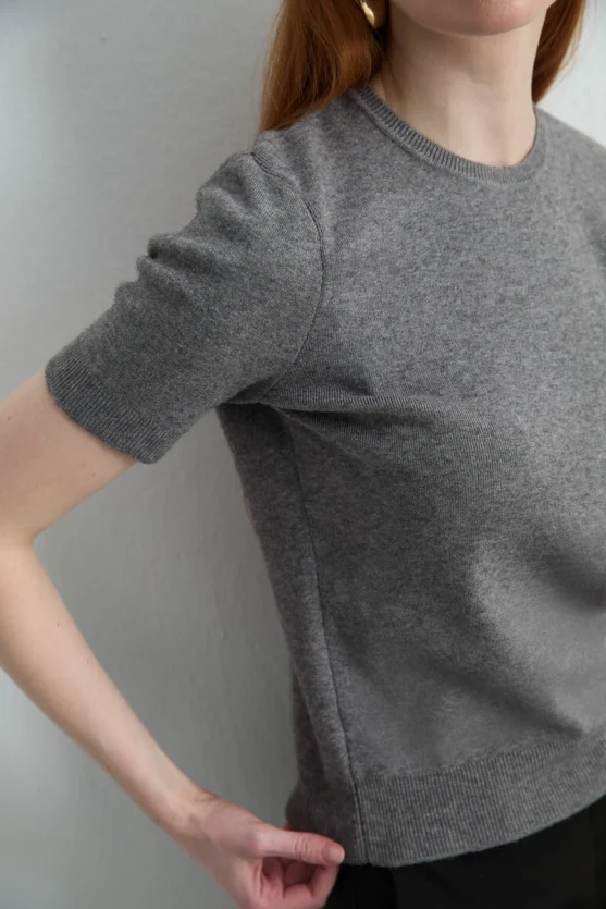 Short Sleeve Knit Blouse Gray - Gusto