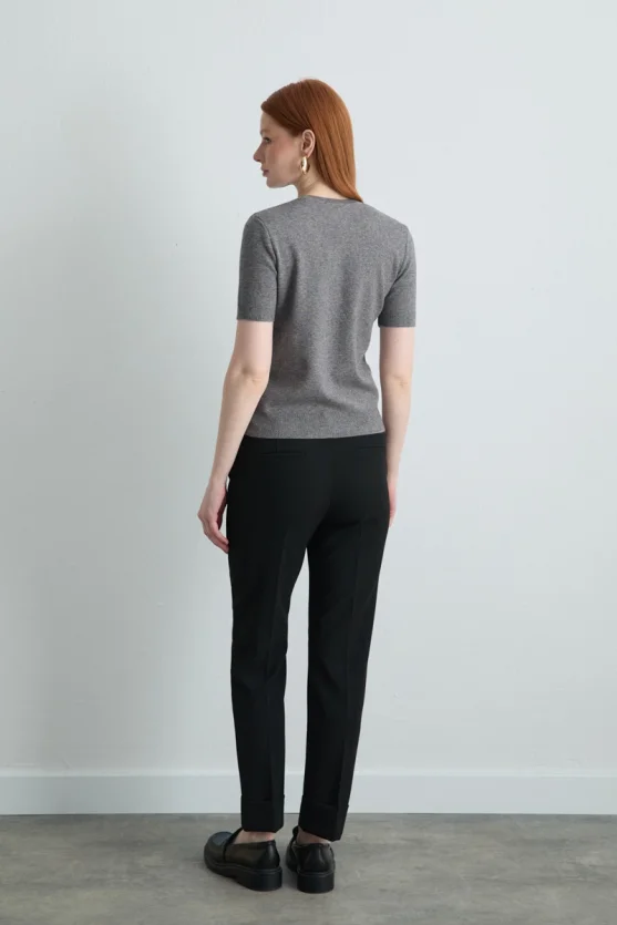 Short Sleeve Knit Blouse Gray - Gusto