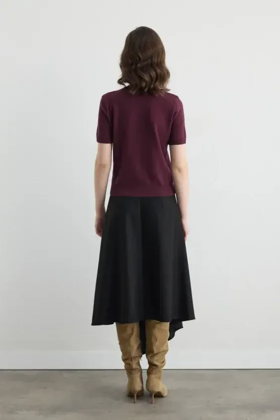Short Sleeve Knit Blouse - Plum - 5