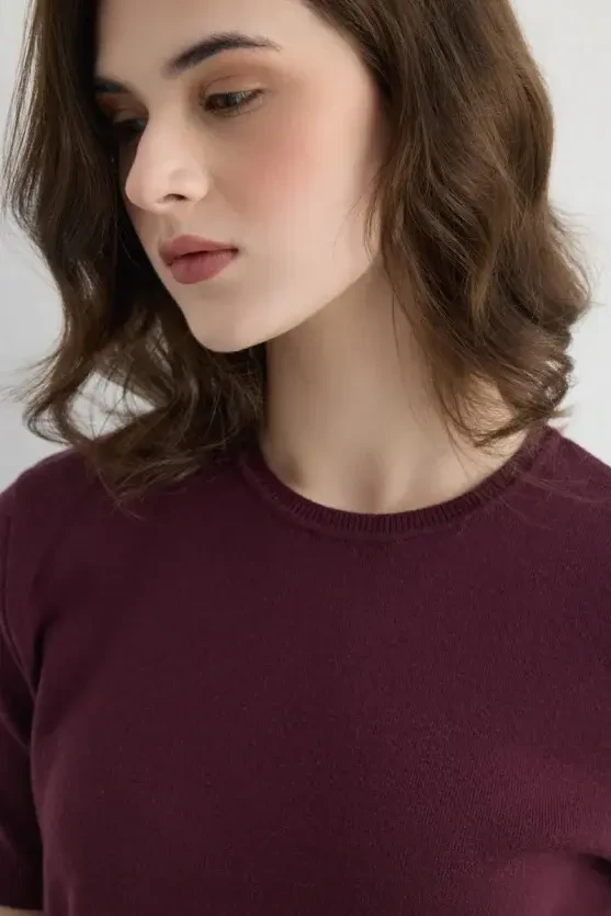 Short Sleeve Knit Blouse - Plum - Gusto