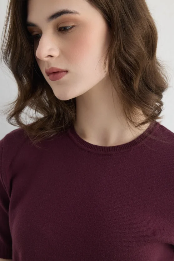 Short Sleeve Knit Blouse Plum - Gusto