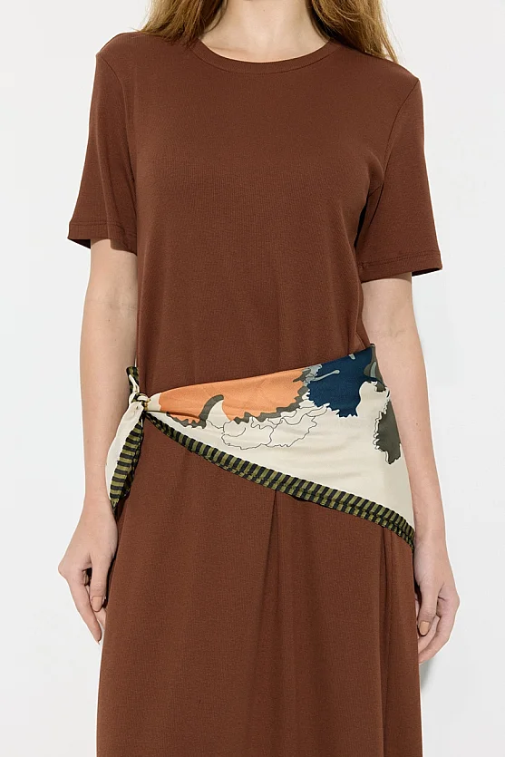 Short Sleeve Knit Long Cotton Dress - Brown - Gusto