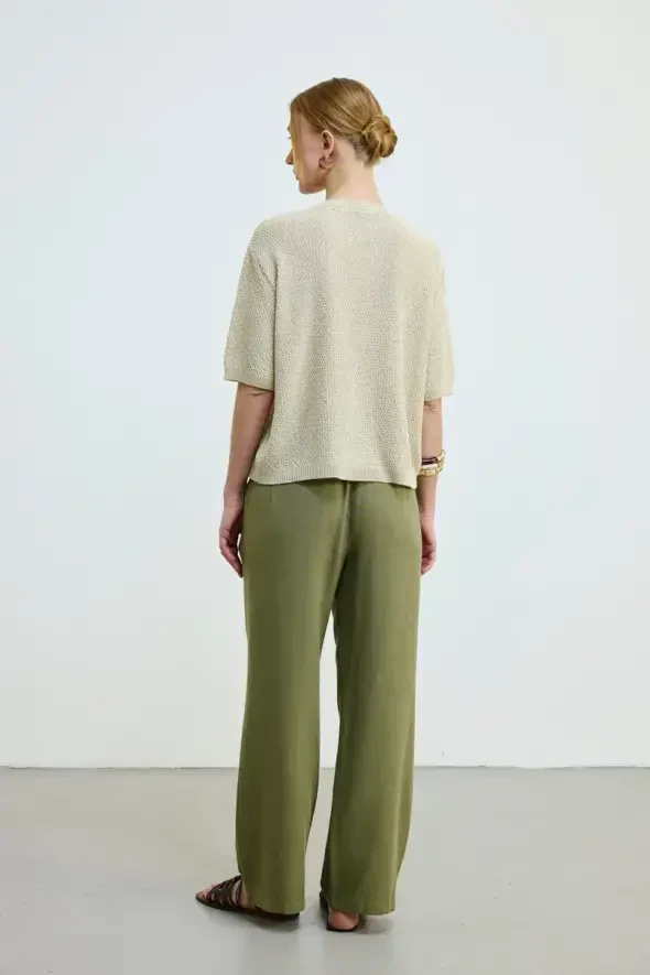 Short Sleeve Knitted Linen Blouse - Stone - 5