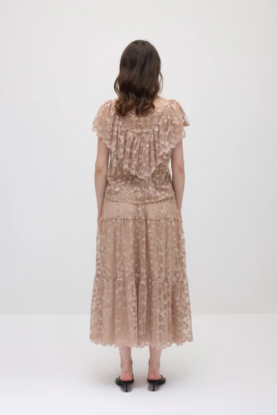 Short-Sleeve Lace Blouse - Beige - 7