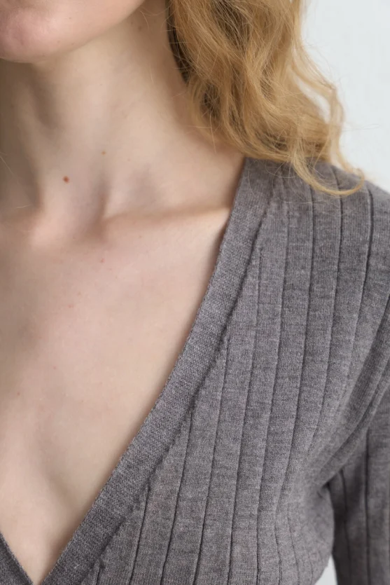 Short Sleeve Ribbed Knit Cardigan Gray - Gusto