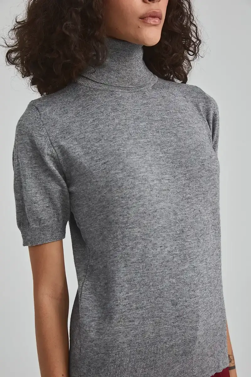 Short Sleeve Roll Neck Sweater - Gray - 4