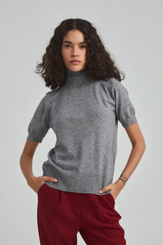 Short Sleeve Roll Neck Sweater - Gray Gray