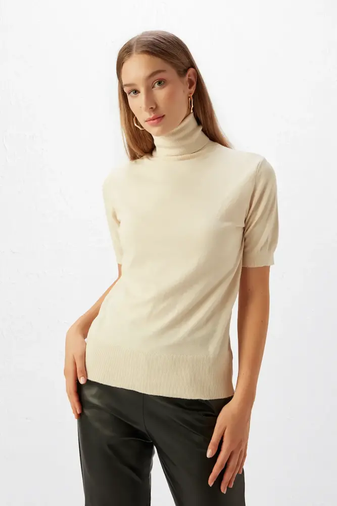 Short Sleeve Turtleneck Sweater - Ecru Ecru