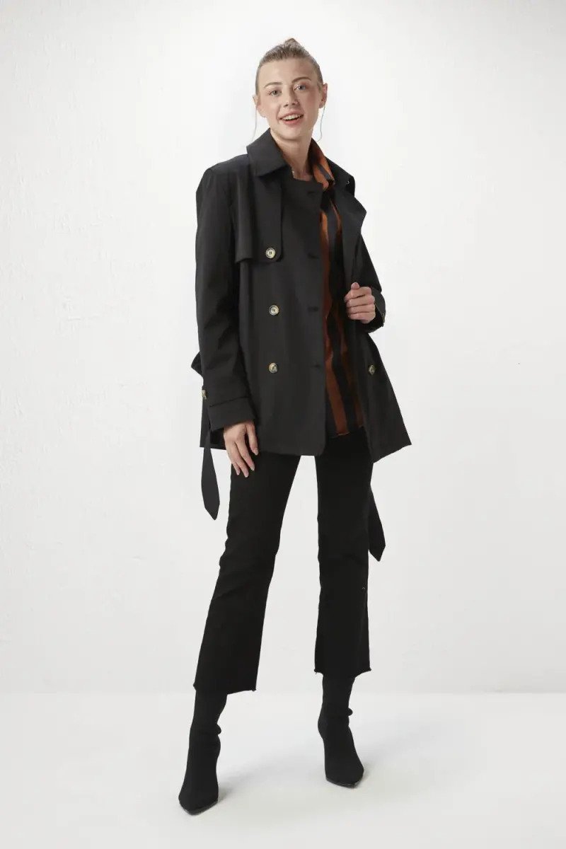 Black short on sale trench coat womens