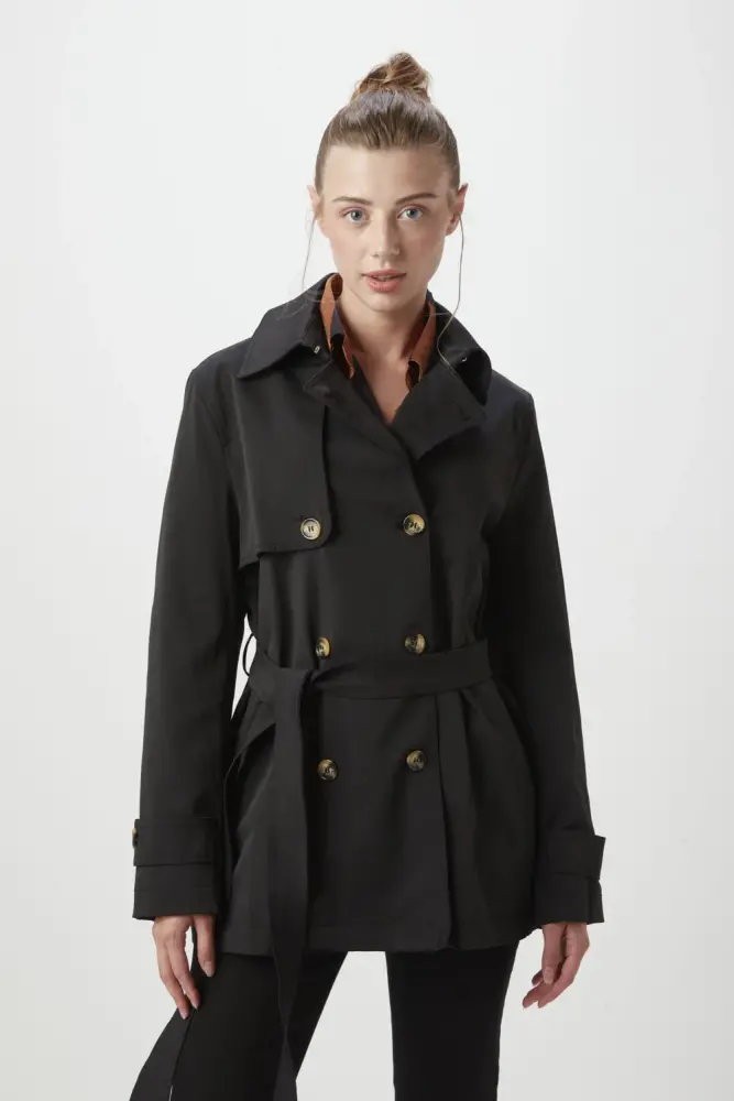 Short black shop trench coat