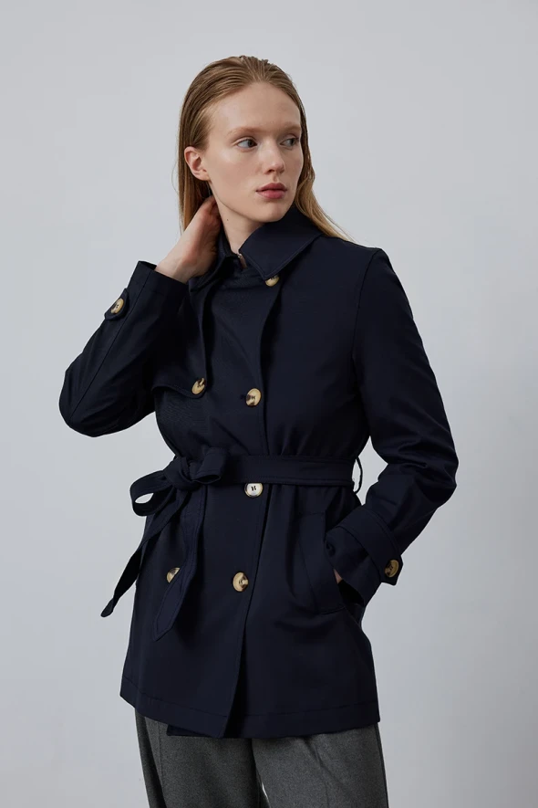 Short Trench Coat - Navy - 2