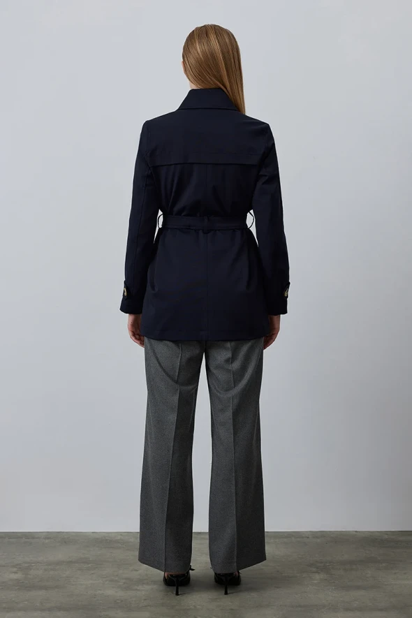 Short Trench Coat - Navy - 5