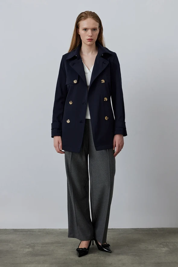 Short Trench Coat - Navy - 3