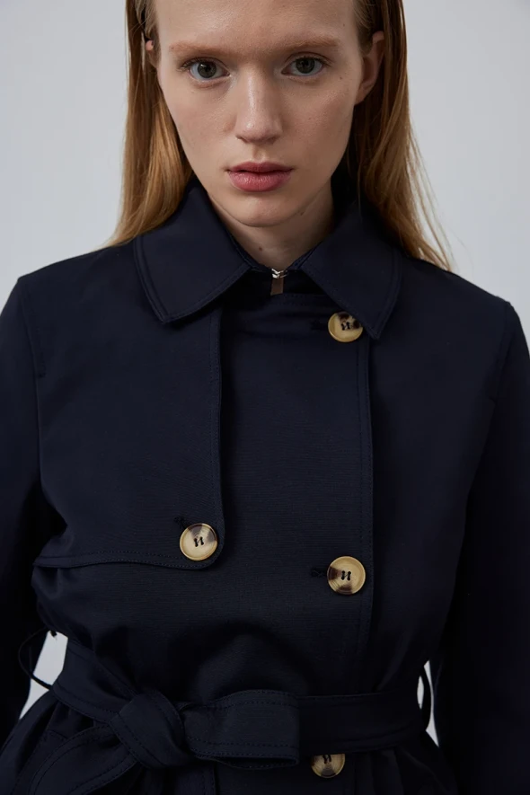 Short Trench Coat - Navy - 4