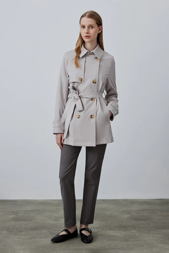 Short Trench Coat - Stone - 3