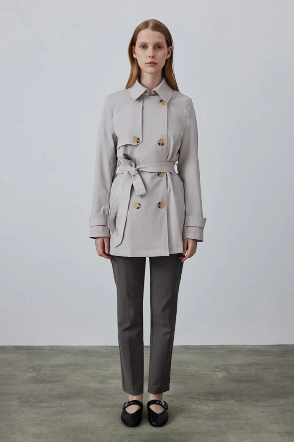 Short Trench Coat - Stone - 1