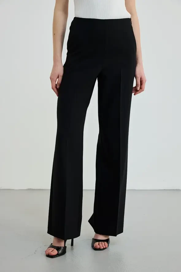 Side Zippered Wide Leg Pants - Black - 2