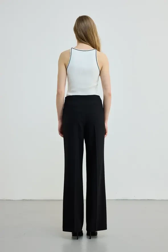 Side Zippered Wide Leg Pants - Black - 5