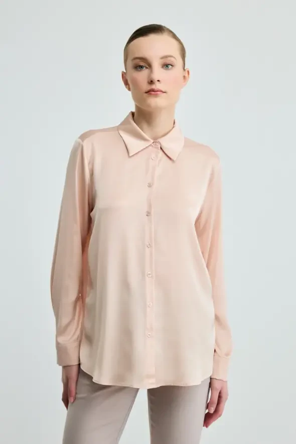 Silk Satin Shirt - Pink - 1