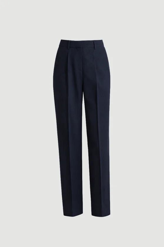 Silk Striped Belted Carrot Cut Pants Navy Blue - 6