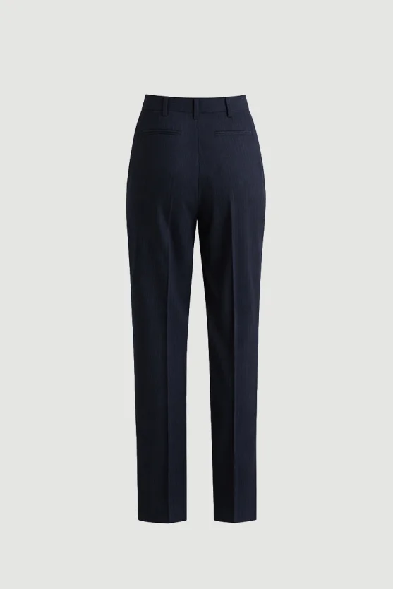 Silk Striped Belted Carrot Cut Pants Navy Blue - 7