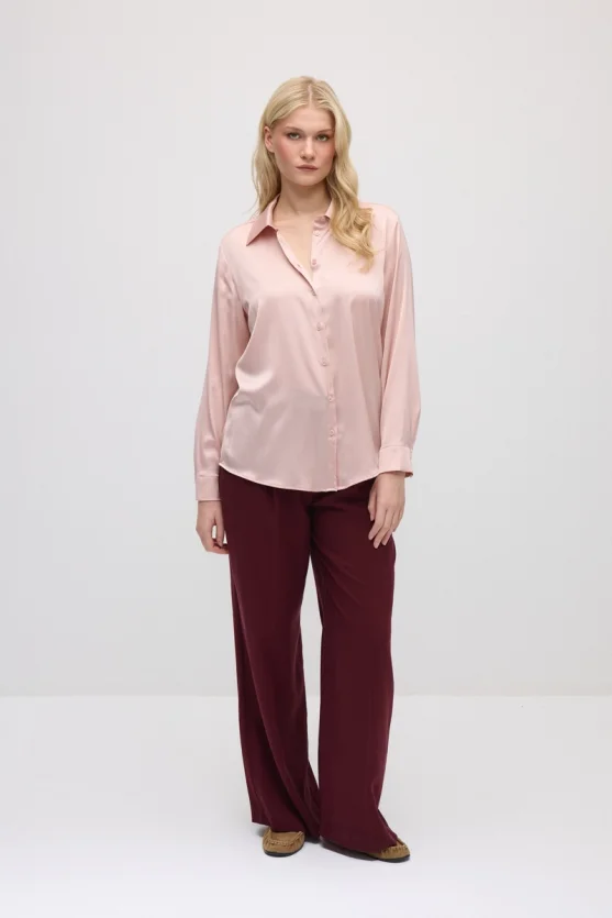 Silky Satin Classic Cut Shirt - Pink - 2