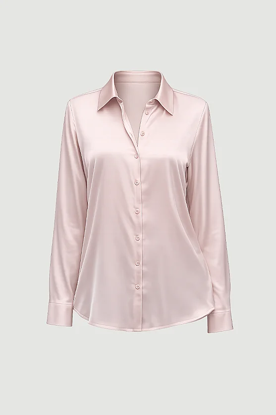 Silky Satin Classic Cut Shirt - Pink - 6