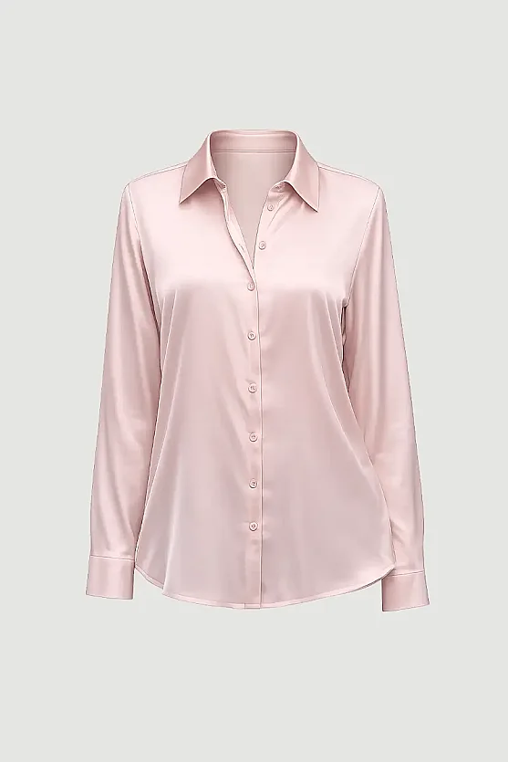 Silky Satin Classic Cut Shirt - Pink - Gusto