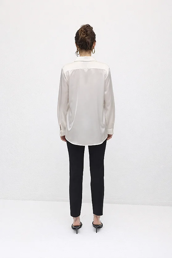 Silky Satin Classic Cut Shirt - Stone - 4