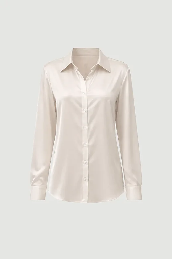 Silky Satin Classic Cut Shirt - Stone - Gusto