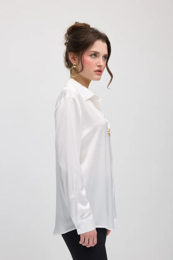 Silky Satin Classic Cut Shirt - White - 7