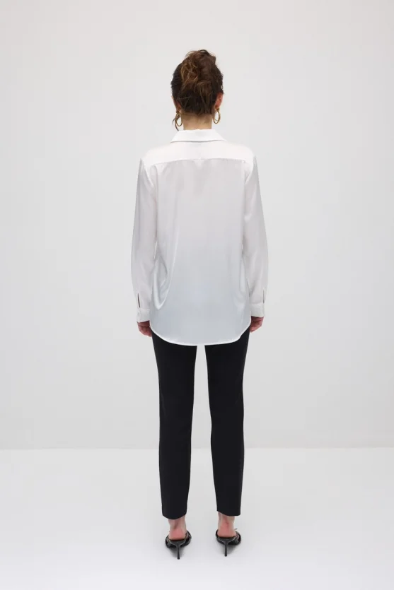 Silky Satin Classic Cut Shirt - White - Gusto