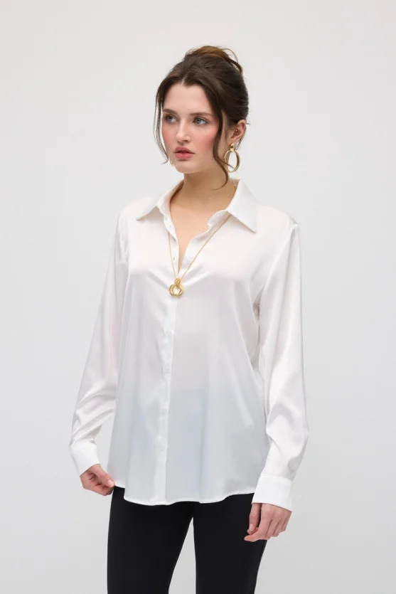 Silky Satin Classic Cut Shirt - White - Gusto