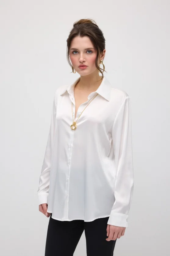 Silky Satin Classic Cut Shirt - White - Gusto