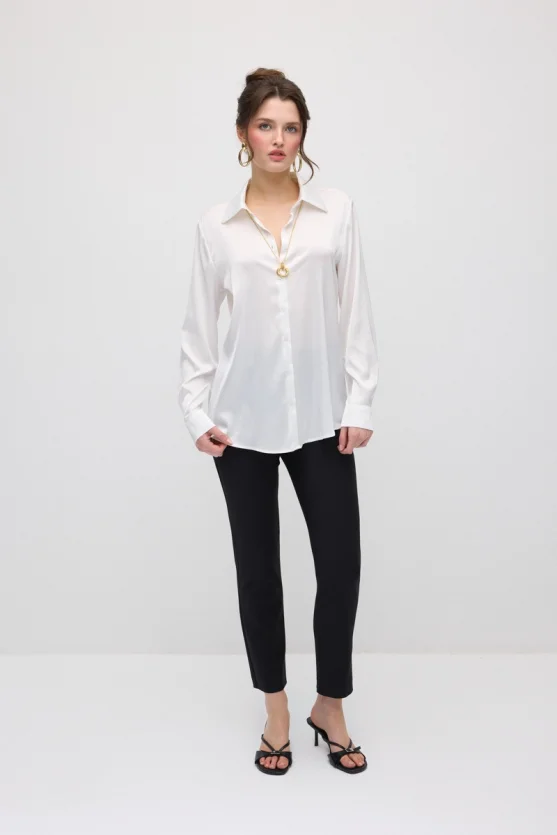 Silky Satin Classic Cut Shirt - White - 2