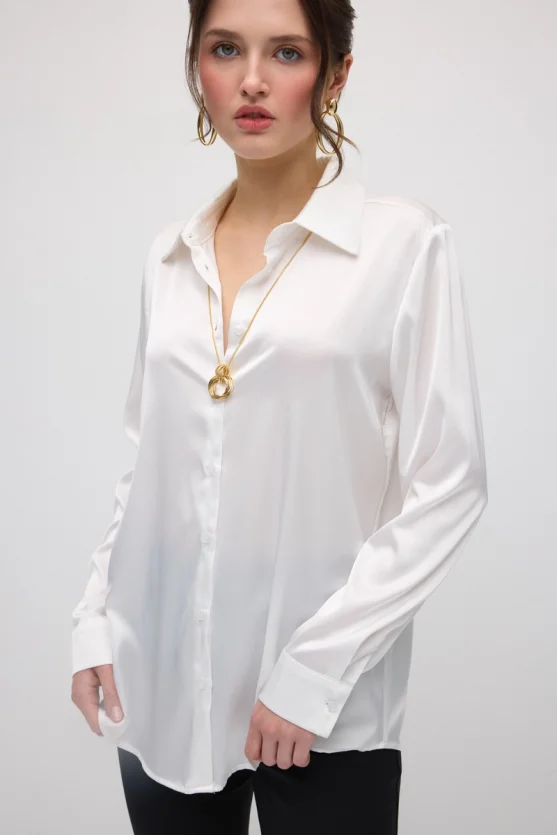 Silky Satin Classic Cut Shirt - White - Gusto