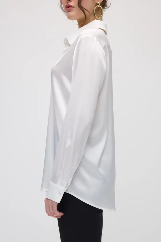 Silky Satin Classic Cut Shirt - White - Gusto
