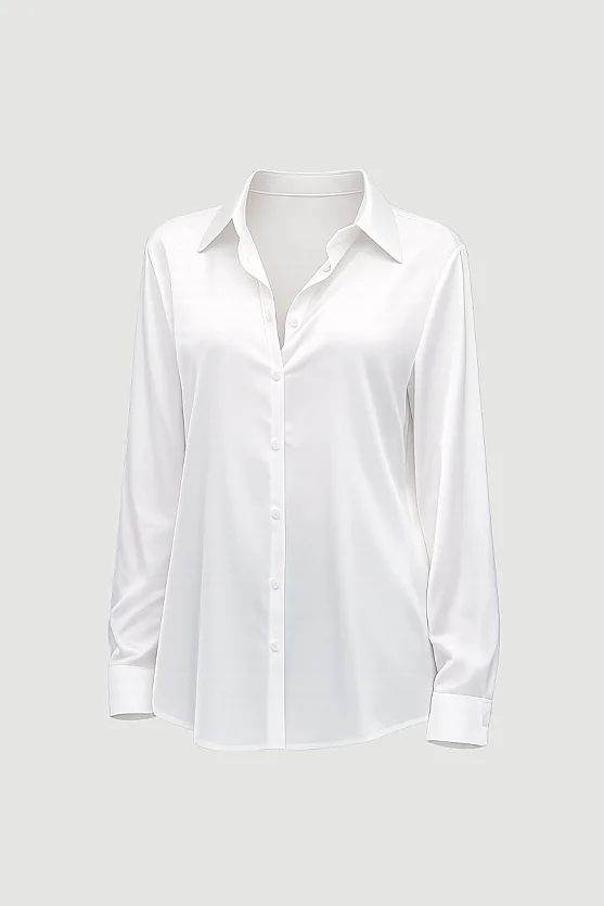 Silky Satin Classic Cut Shirt - White - Gusto